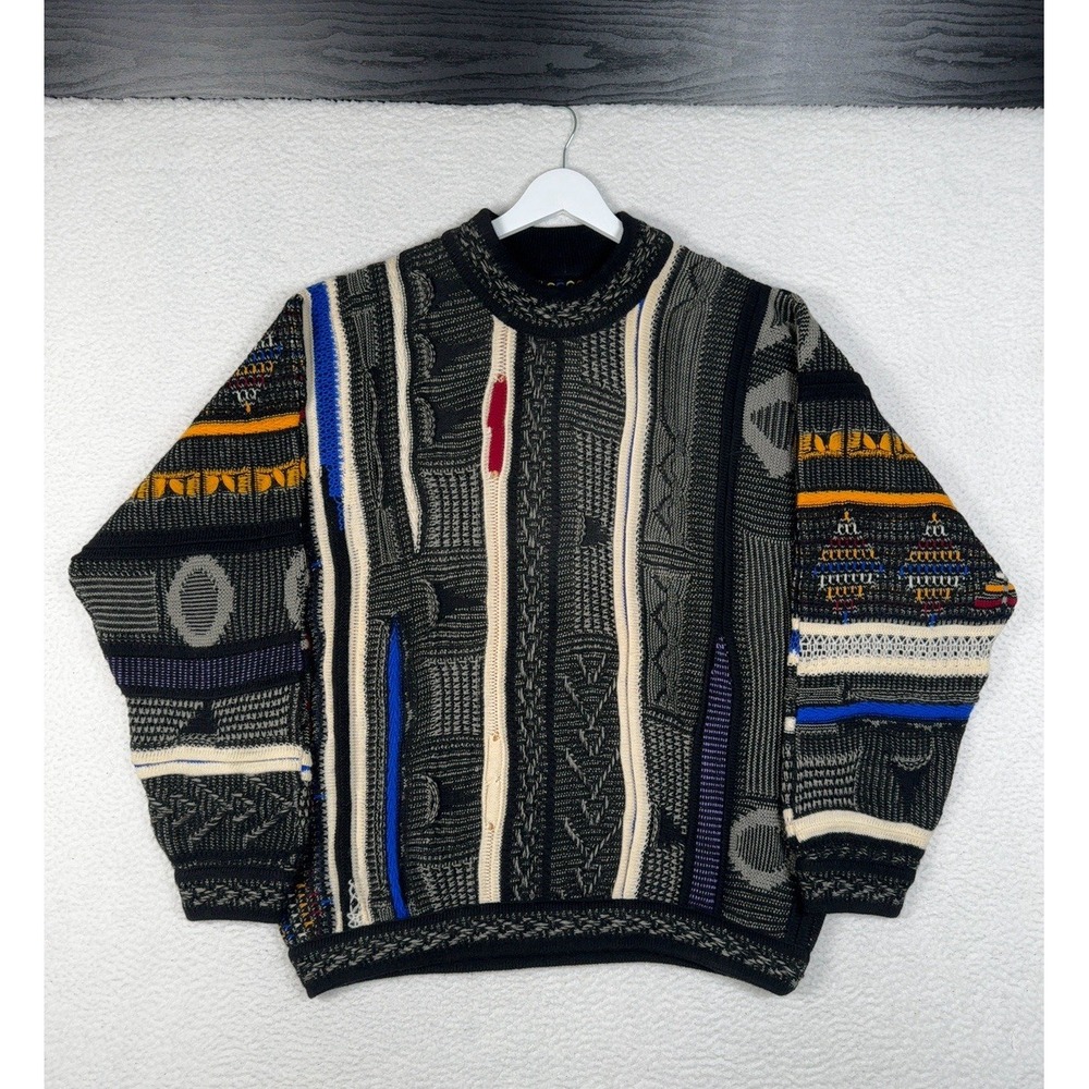Vintage 90s COOGI 3D Knit Sweater Wool Black / Multicolor - Men's Large/XL